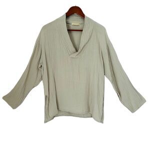 Stark  X Blouse Women XS Green Cotton Gauze USA Lagenlook Flowy Relaxed Boho